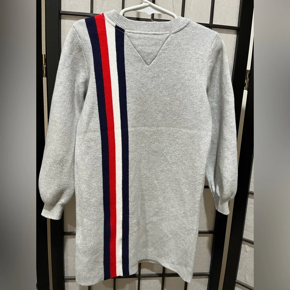 TOMMY HILFIGER KIDS GRAY SIGNATURE STRIPE, COTTON KNIT DRESS, CHILD SIZE 4